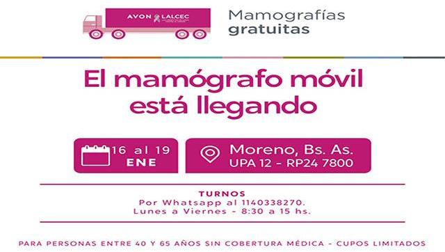 El Municipio de Moreno realizará mamografias gratuitas