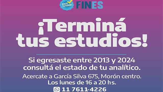 Morón impulsa el Plan FinEs: inscripción abierta todo el año para finalizar estudios