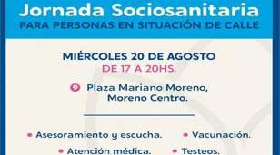 Moreno ofrece atención médica y viandas en Plaza Mariano Moreno